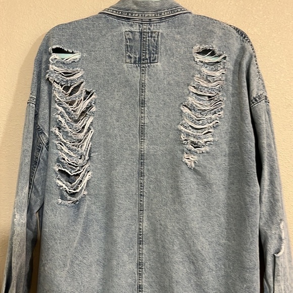 Ripped destroyed denim dress jacket summer festival Size M - Picture 7 of 7